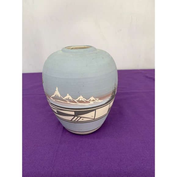 Native American Handmade Pottery Signed Todiic Wiind Southwestern 5" Vase Blue B - Picture 6 of 14